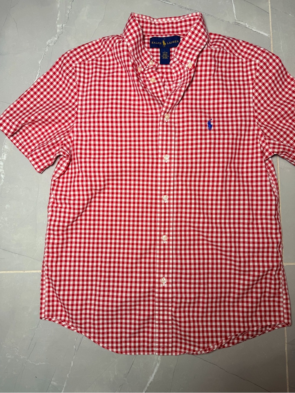 Ralph Lauren Red & White Gingham Short-Sleeve Button-Down Shirt